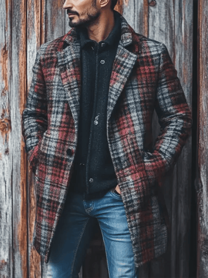 Men's Retro Outdoor Plaid Woolen Coats