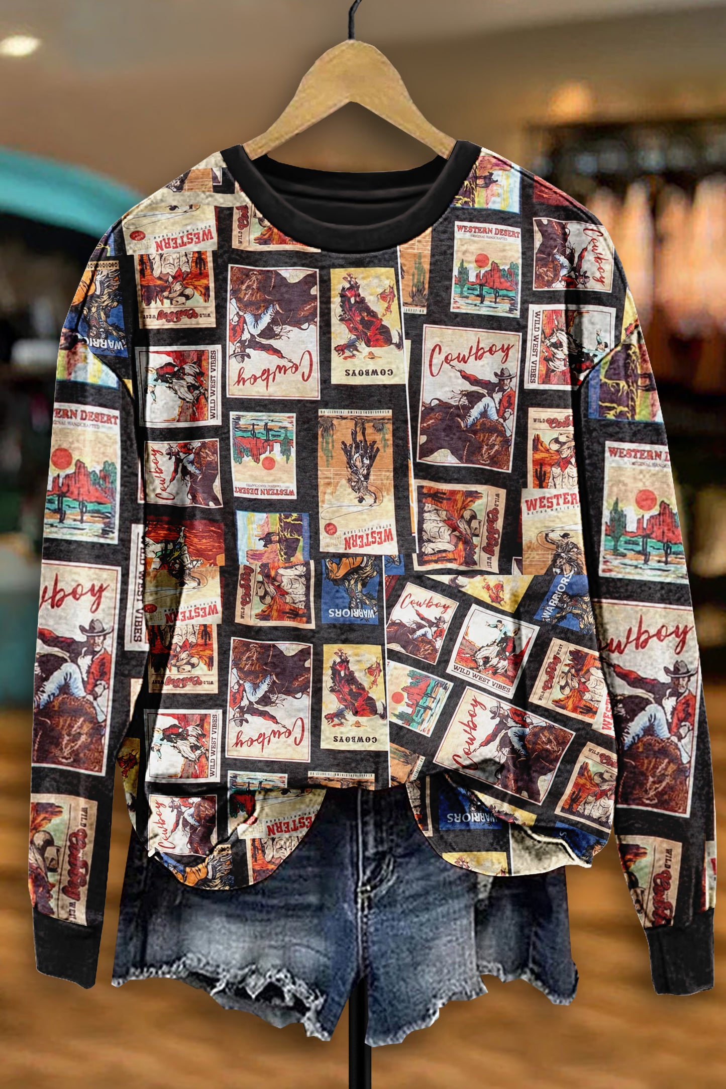 Vintage Western Rodeo Print Sweatshirt