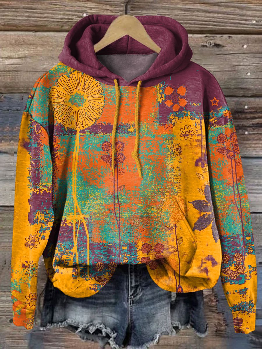 Vintage Floral Art Print Casual Sweatshirt