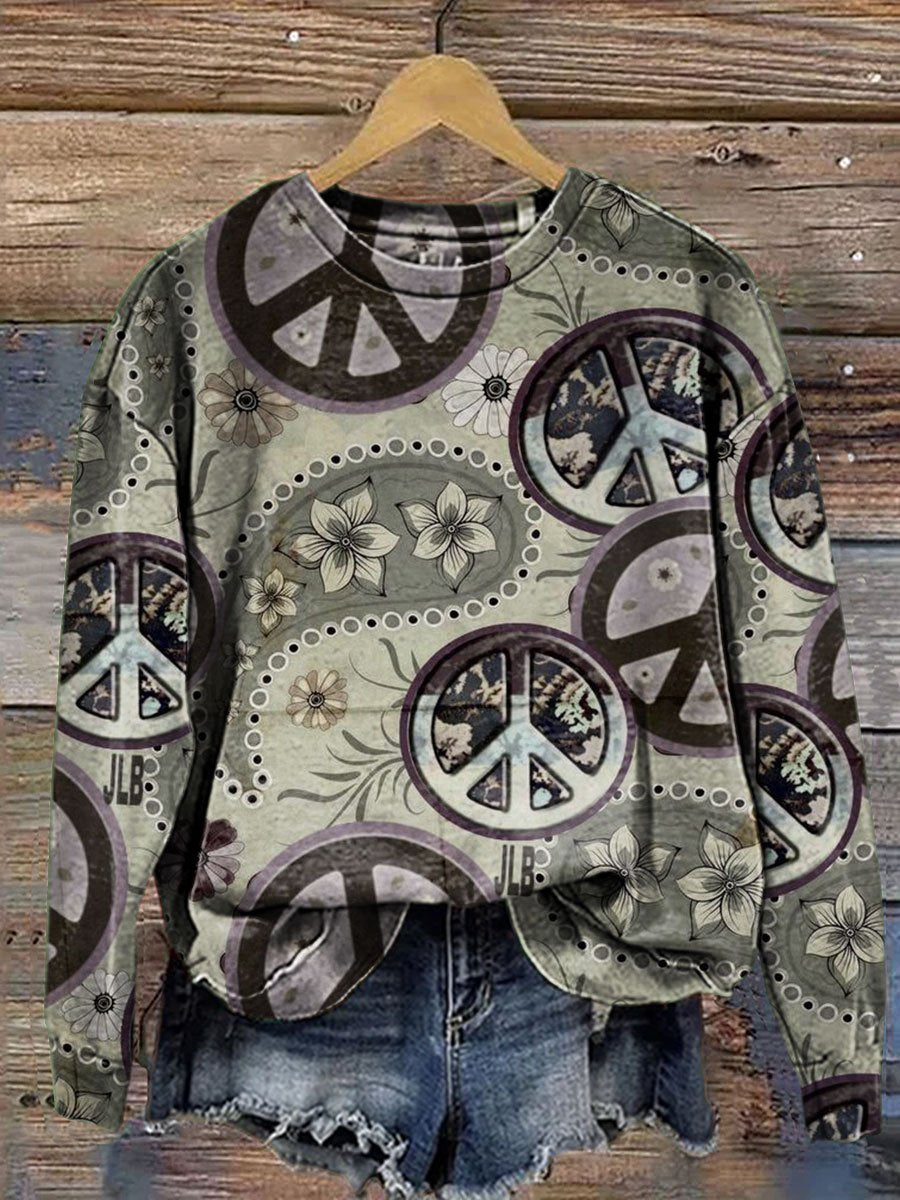 Retro Hippie Print  Casual Sweatshirt