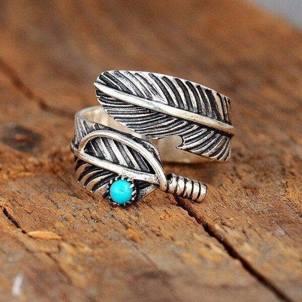 🔥Last Day 75% OFF🎁Boho Feather Turquoise Adjustable Ring