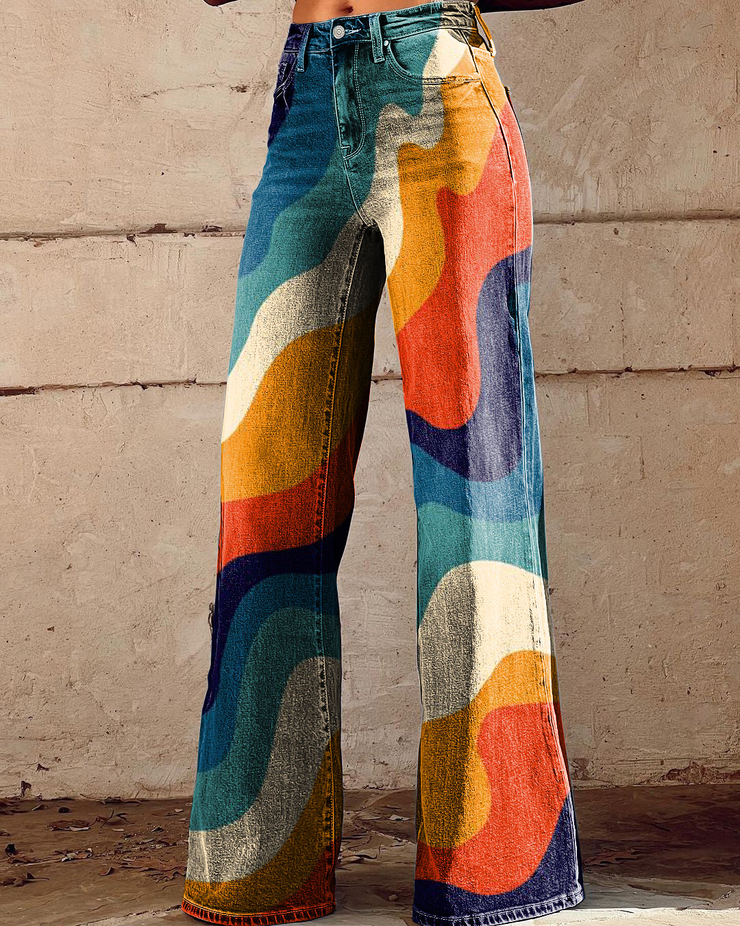 Women's Retro Abstract Art Print Casual Wide Leg Pants