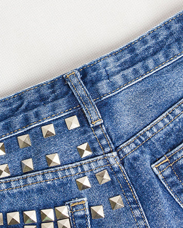 Studded Ripped Denim Shorts