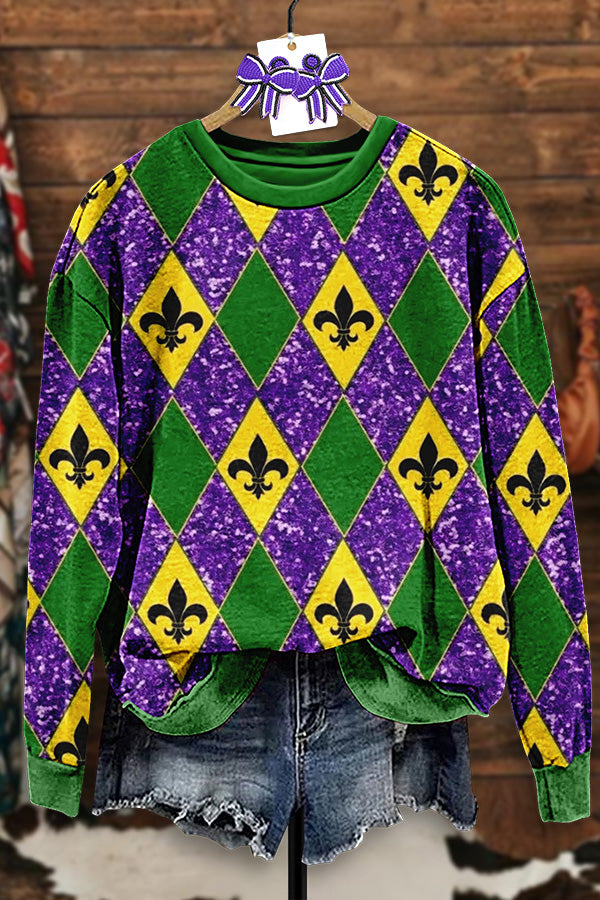 Vintage Mardi Gras Print Sweatshirt