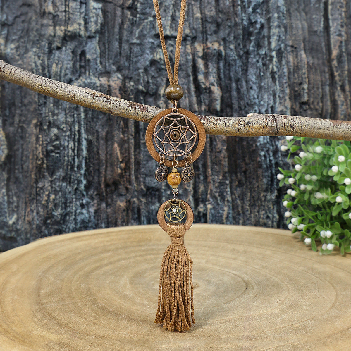 Women's Bohemian Dreamcatcher Tassel Earring Necklace Set