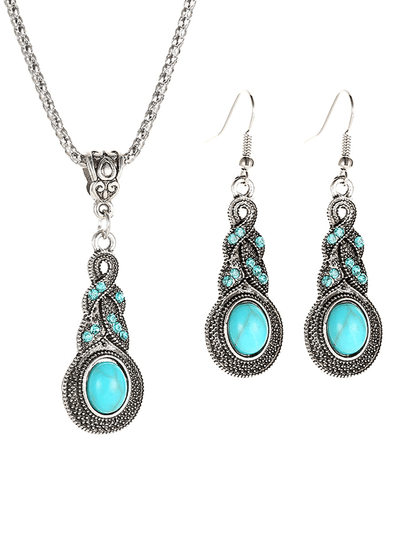 Vintage Inlaid Turquoise Earrings and Necklace