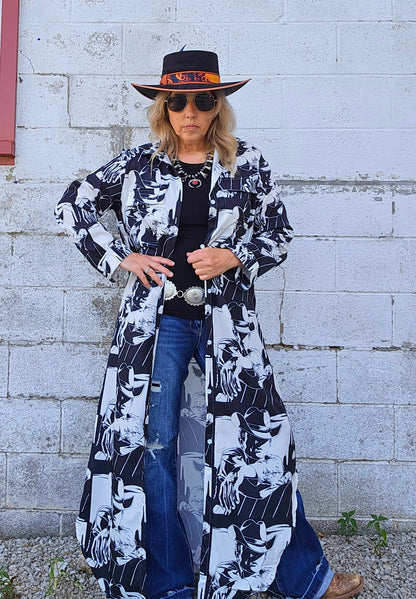 Black White Cowboy Western Duster Dress