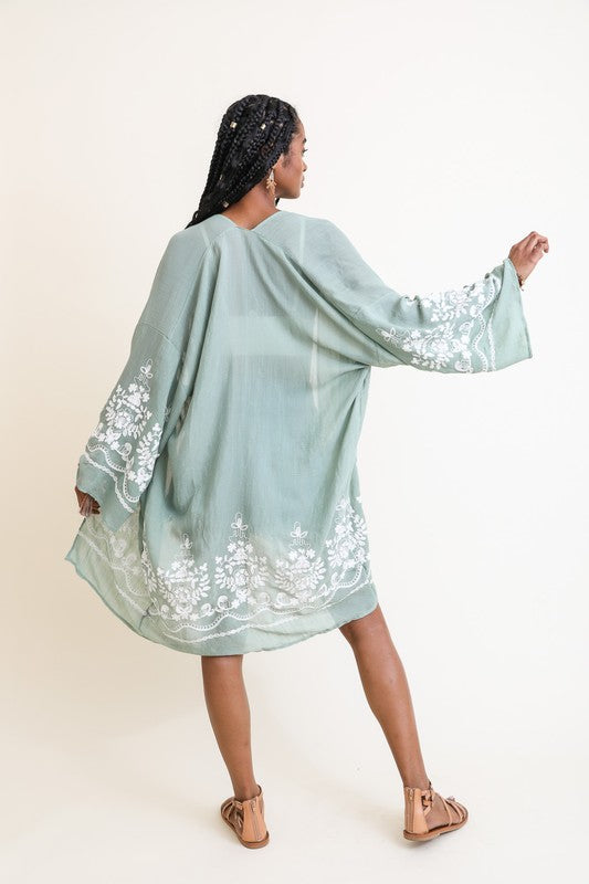 Embroidered Floral Vine Lightweight Kimono choice of colors