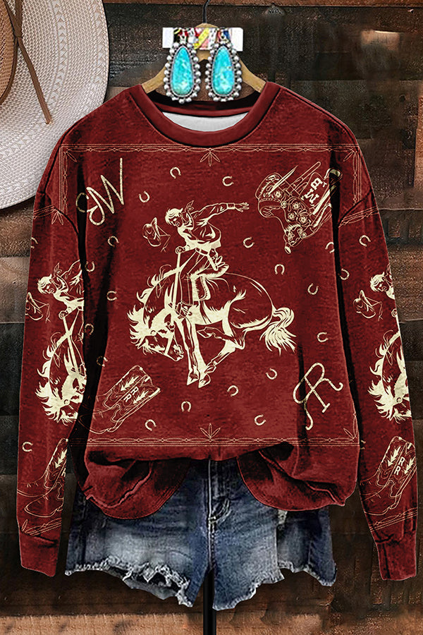 Vintage Western Rodeo Print Sweatshirt