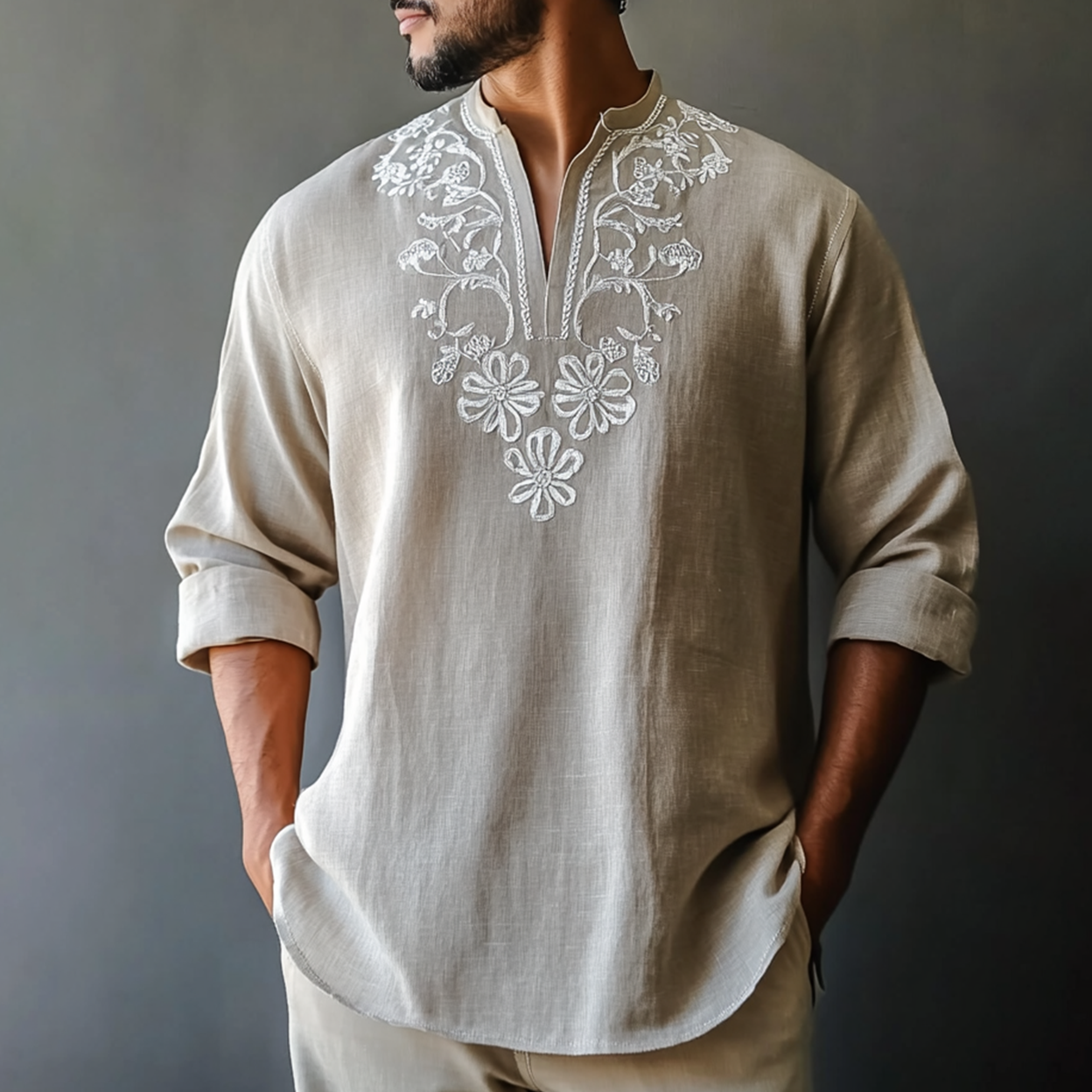 Men's Casual Vintage Cotton And Linen Long Sleeve Shirt