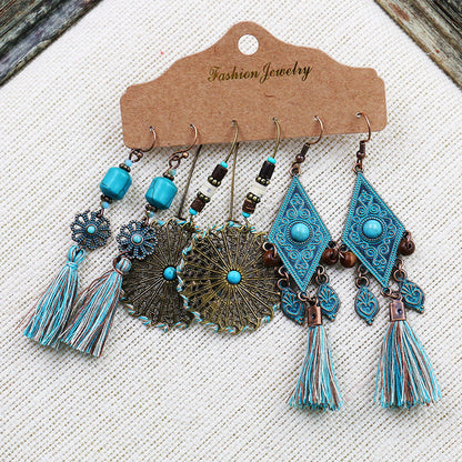 Women's Bohemian Tassel Earrings 3-Set Combination