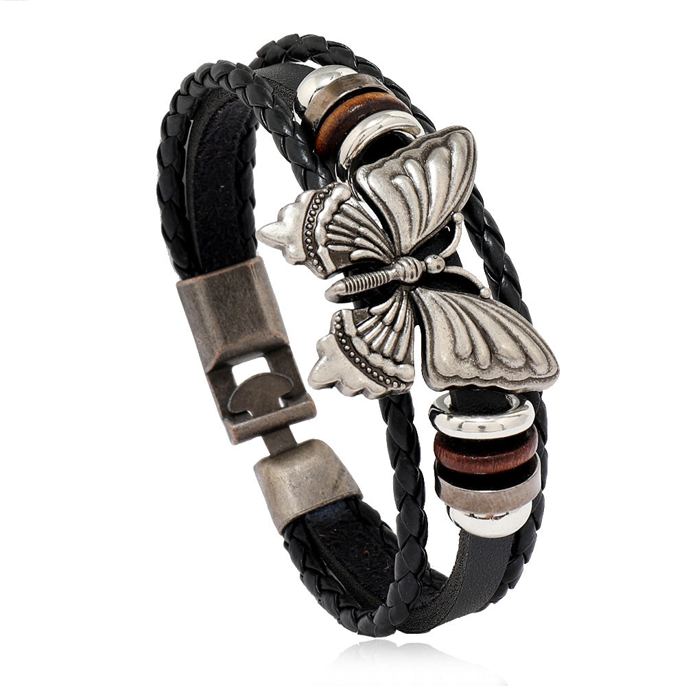 Unisex Vintage Ethnic Style Butterfly Multi-Leather Bracelet