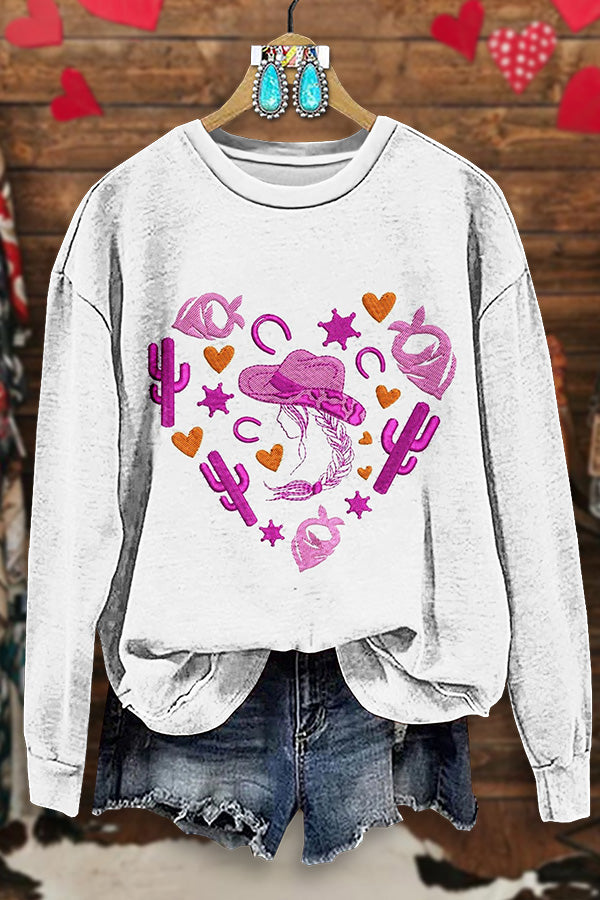 Vintage Western Valentine's Day Print Sweatshirt