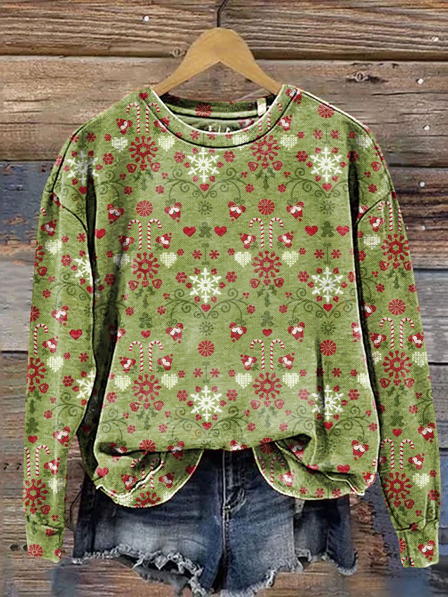 Snowflake Gift Stick Romantic Art Print Casual Sweatshirt