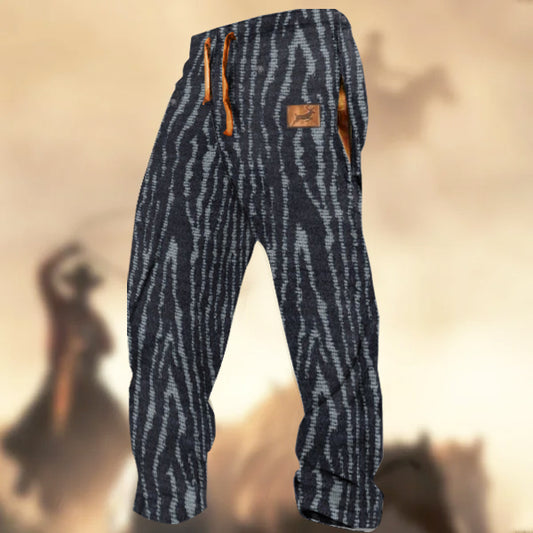 Men's Retro Western Country Tree Texture Elk Logo Printed Casual Sweatpants