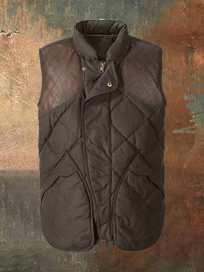 Men's Retro Western Patchwork Contrast Color Warm Vest