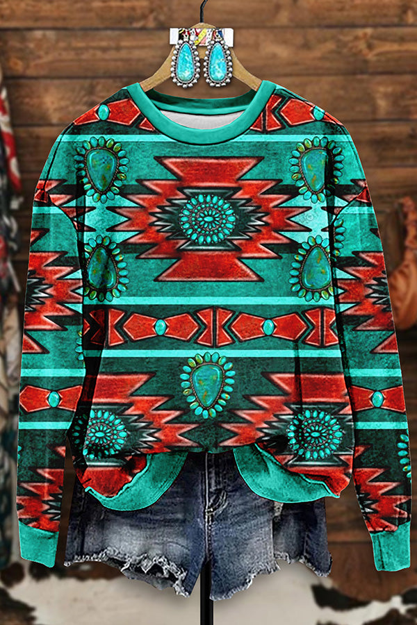 Retro Western Aztec Print Sweatshirt