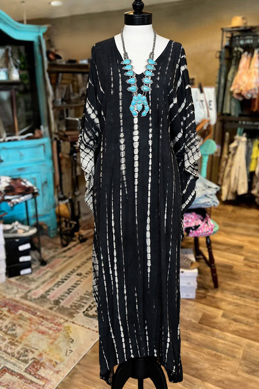 Tie Dye V Neck Bat Sleeve Maxi Dress