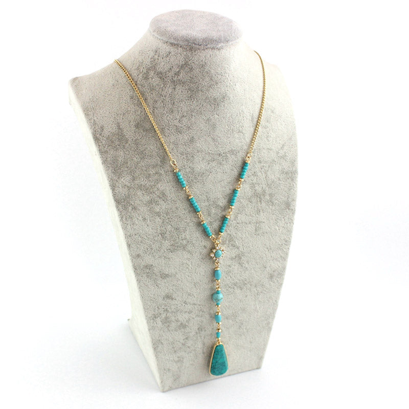 Classic Turquoise Long Beaded Necklace