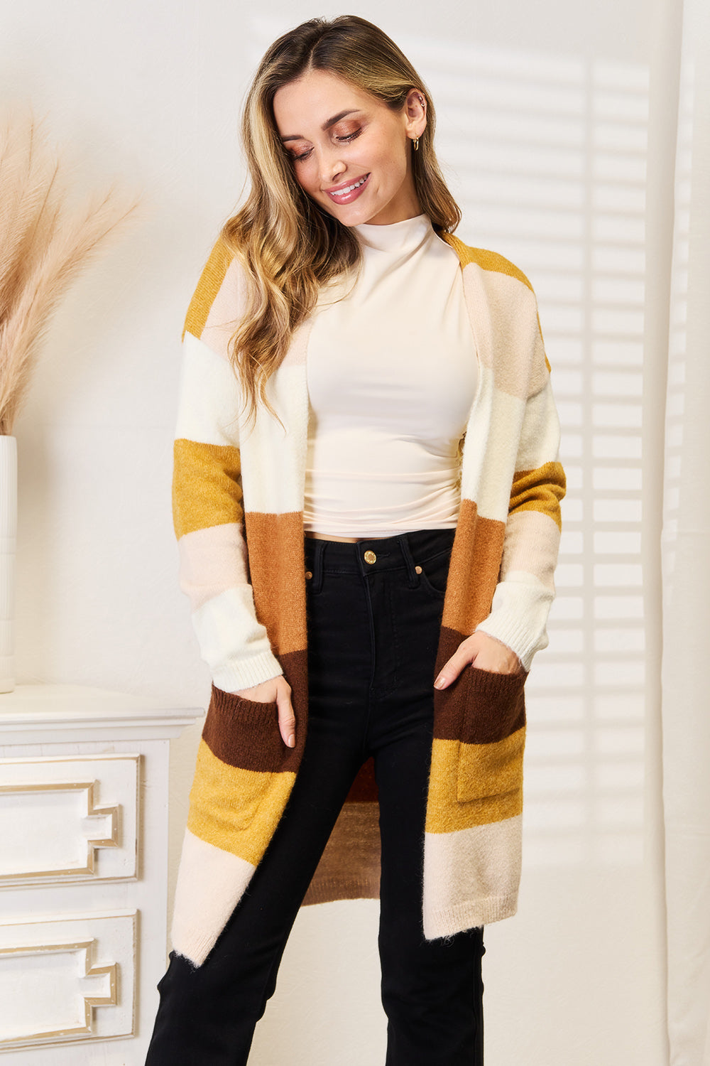 Stripe Western Dropped Shoulder Cardigan