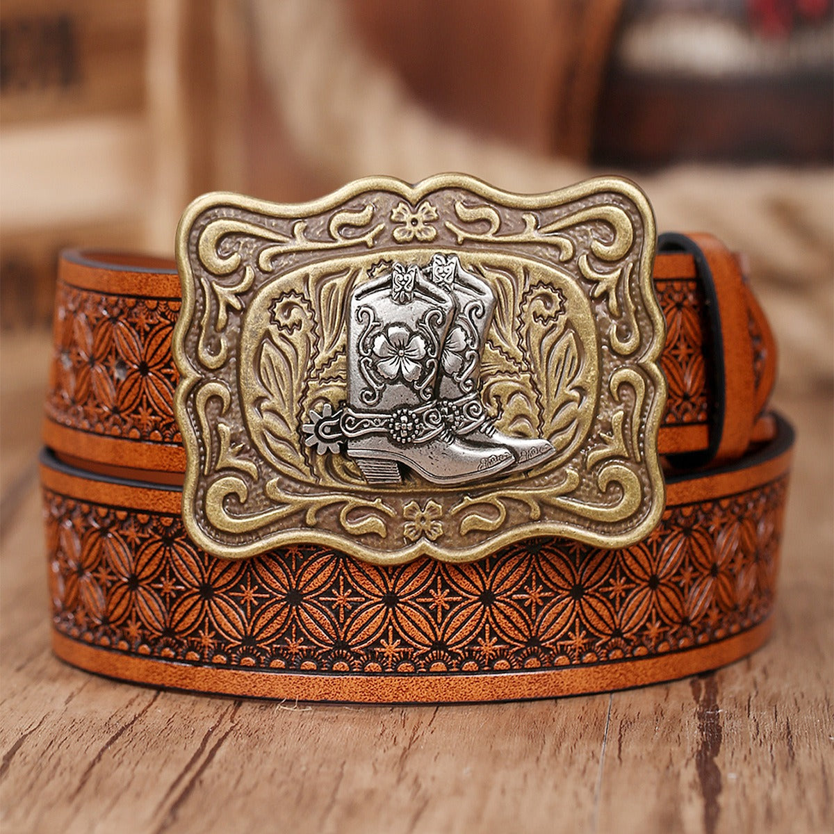 Engraved Design Vintage Denim Belt