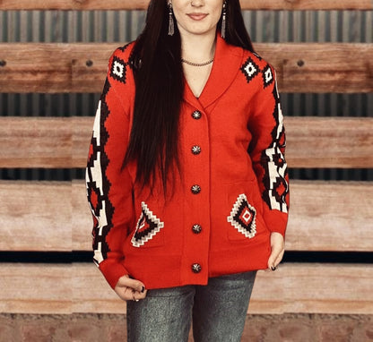 Western Vintage Vaquera Knit Sweater Red