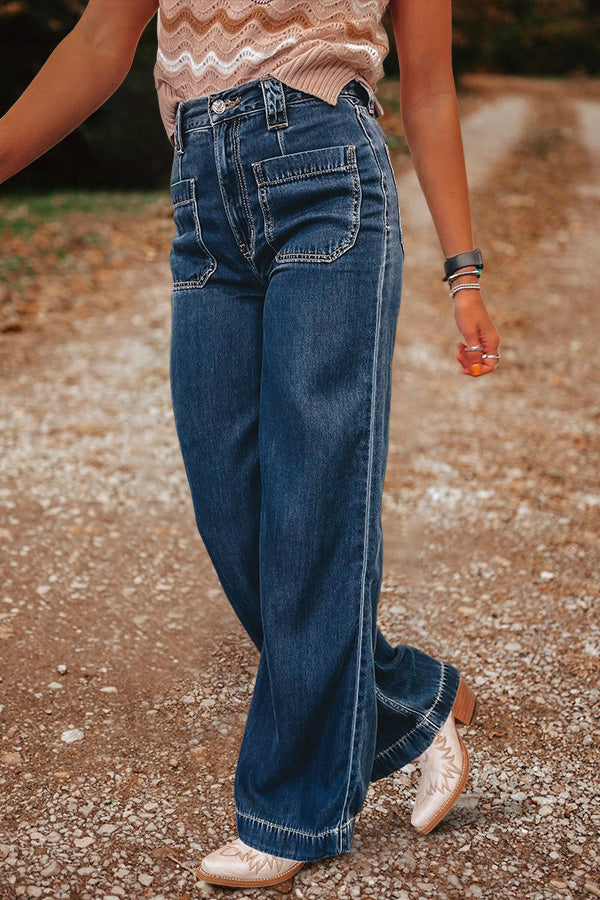 Vintage Washed Wide Leg Pocket Jeans