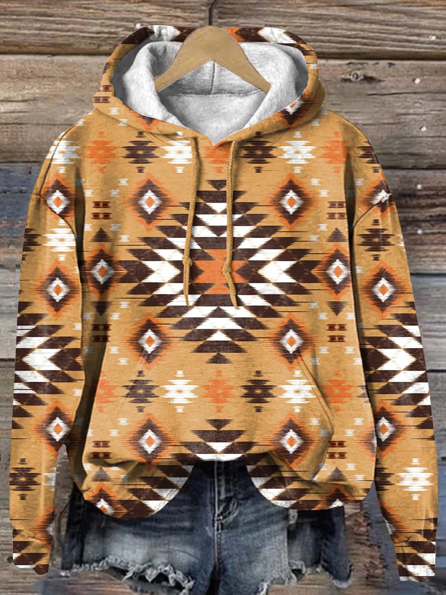 Retro Orange Aztec Art Print Casual Hoodie Sweatshirt