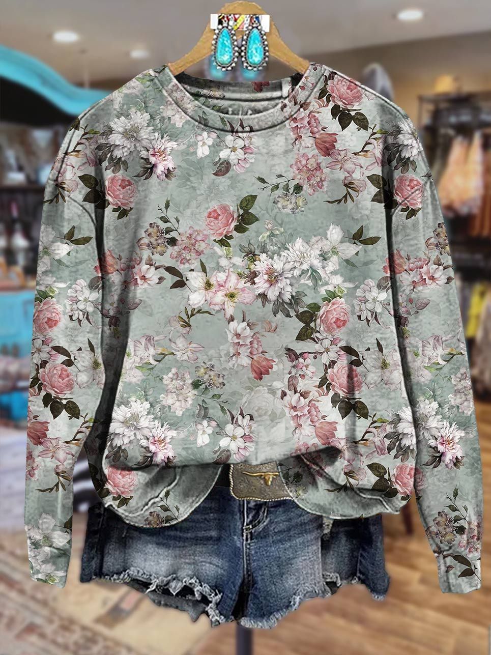 Flower Print Casual Sweatshirt