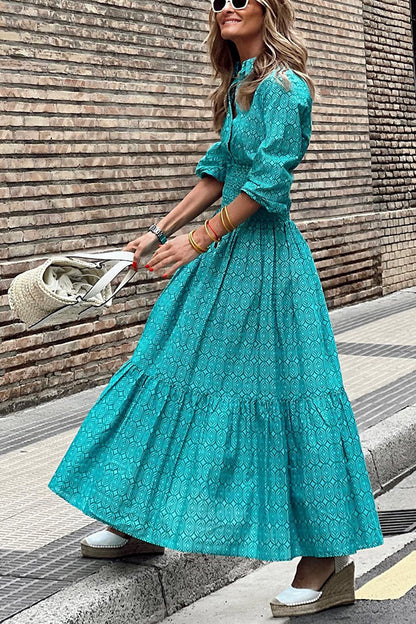 Special Treat Printed Elastic Waist Shirt Maxi Dress