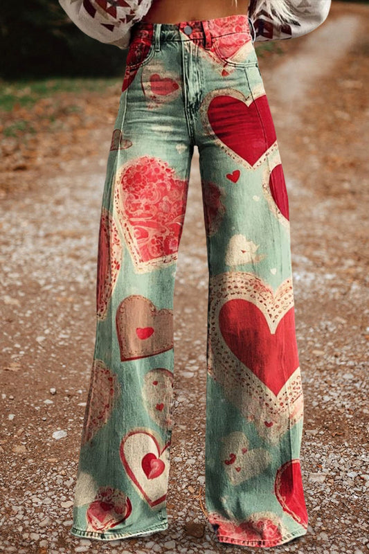 Vintage Print Casual Wide Leg Pants