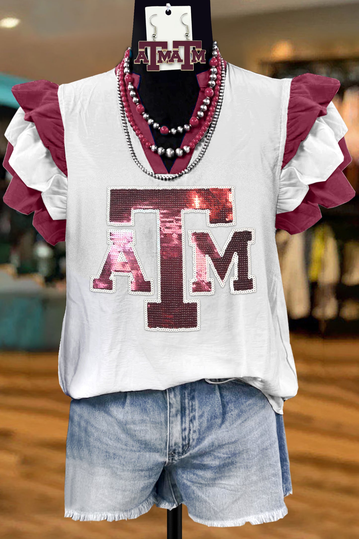 Classic Texas A&M Aggies Sequined Fly Sleeve Blouse