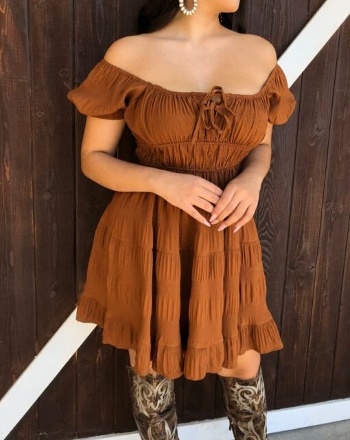 Low Shoulder Ruffle Dress