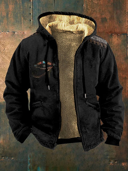 Men's Vintage Style Printed Plush Hooded Jacket