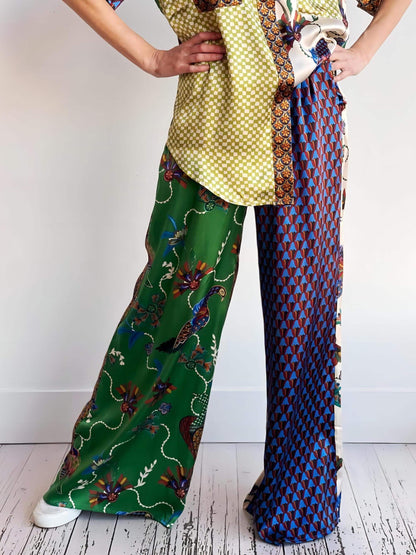 Special Folk Print Loose Wide Leg Pants-Set