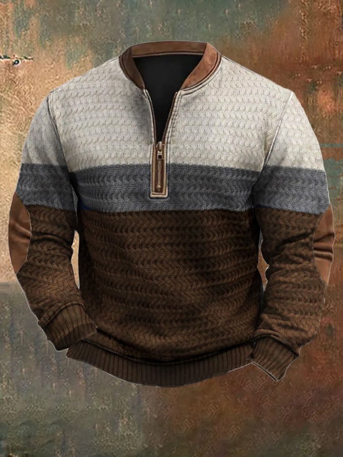 Men's Retro Casual Contrast Knitted Printed Sweatshirt