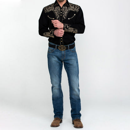 Men's casual vintage western long sleeve shirt