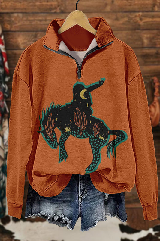 Retro Western Cowboy Print Sweatshirt