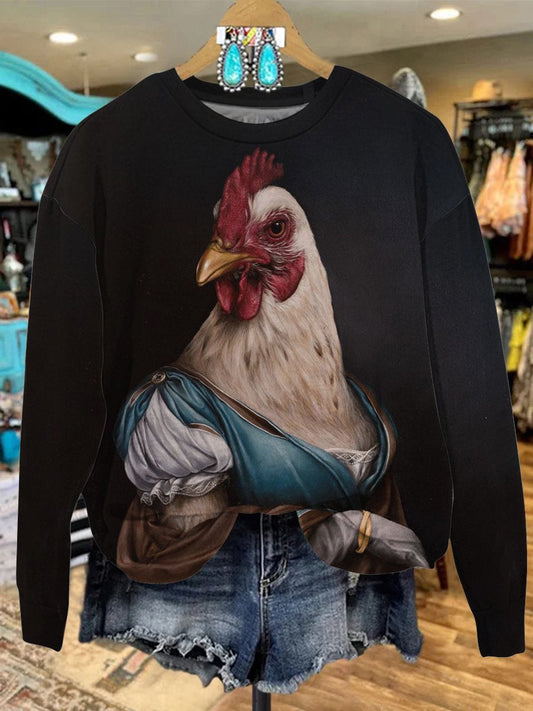 Vintage Medieval Noblewoman Chicken Print Casual Sweatshirt