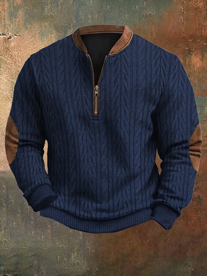 Men's Vintage Knit Print Zip-Up Sweatshirt