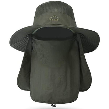 Fishing Hat for Men & Women, Outdoor UV Sun Protection Wide Brim Hat with Face Cover & Neck Flap Army Green