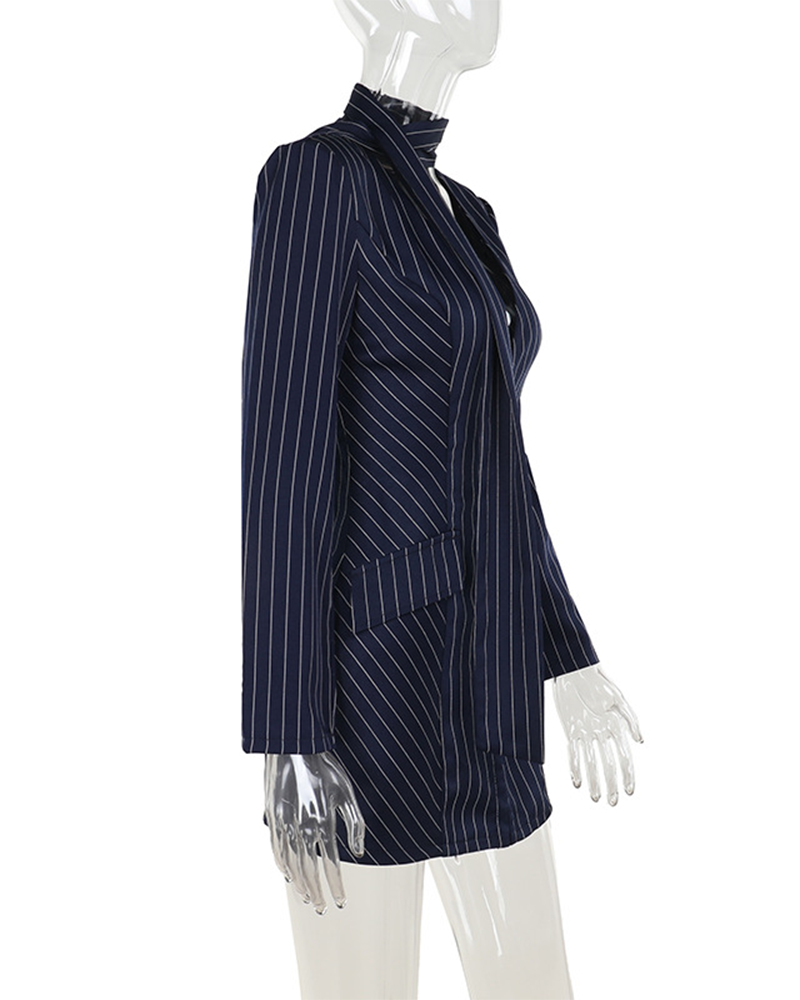 Elegant Slim Striped Blazer Dress