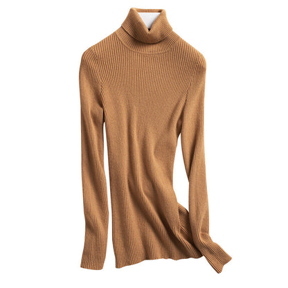 High Collar Bottoming Sweater Women's Slim Solid Color Bottoming Long Sleeve Knitted Sweater