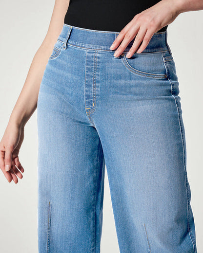 Wide-Leg High Stretch Elastic Waist Washed Jeans