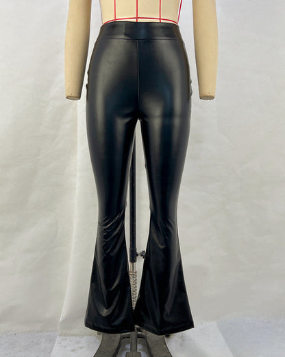 Shiny Flared Leather Trousers