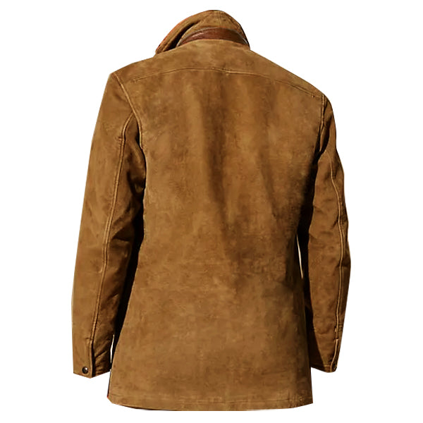 Plus Size Men Vintage Carlsbad Calfskin Leather Blazer With Merino Shearling Collar