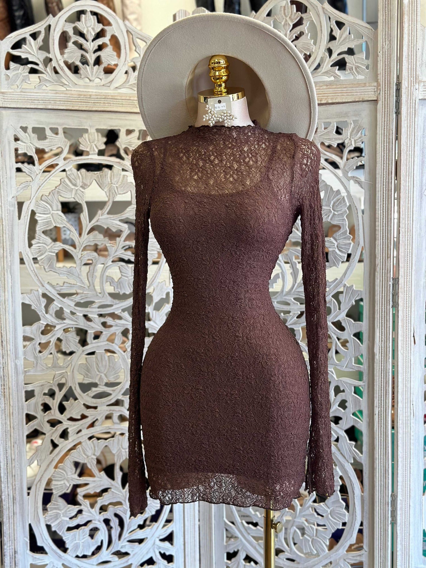 Brown Lace Mini Dress