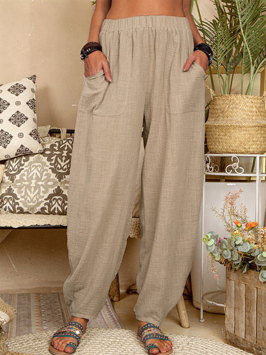 Casual Plain Loose Cotton Harem Pants