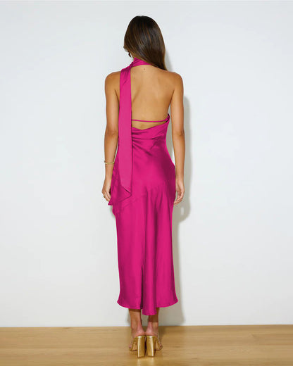 Fashion Satin Design Slit Dress Sexy Backless French Evening Dress