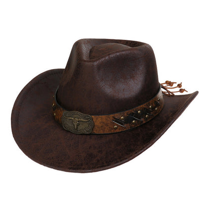 Men's Vintage Western Cowboy Hat Vintage Faux Leather Crack Knight British Felt Hat